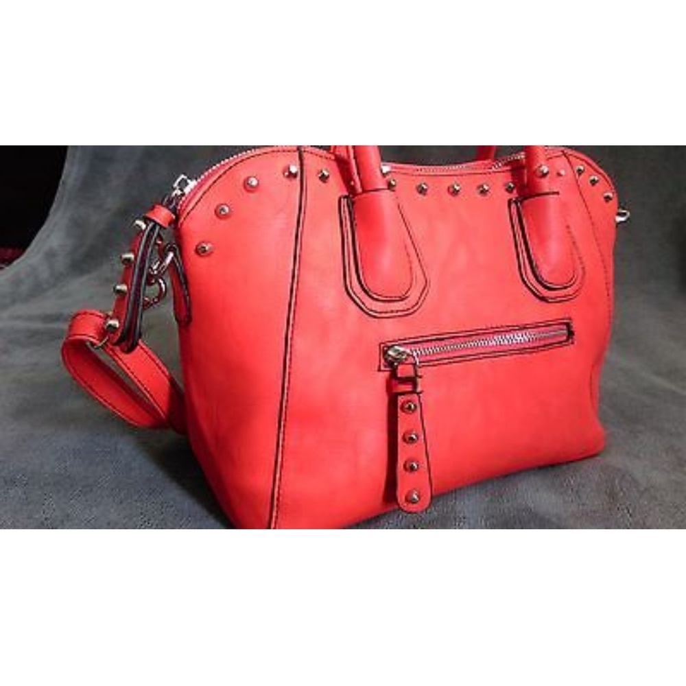 Hot Pink/Red Orange Studded Satchel Handbag